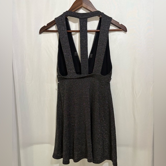 Free People Dance Of The Night Metallic Silver V Neck Mini Dress Size X Small - Picture 3 of 7